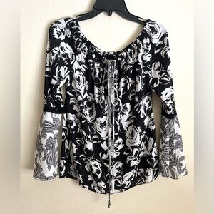 White House Black Market Black and White Floral Blouse